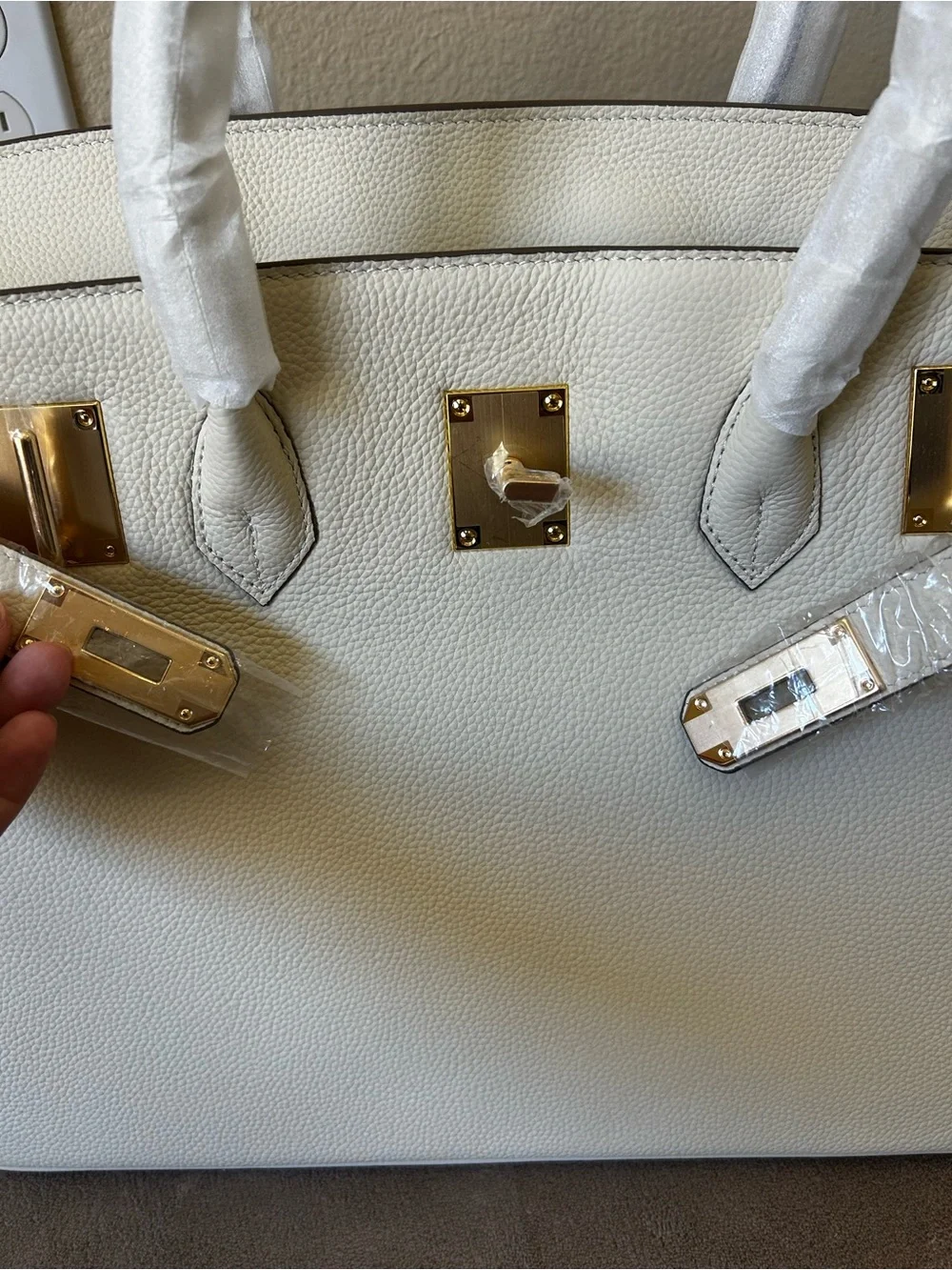 40cm XXL Cream White Top Handle Leather Satchel